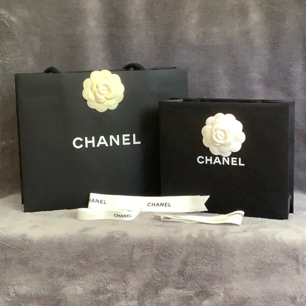 Set of 2 Chanel Authentic Shopping Bags and 3 ribbons